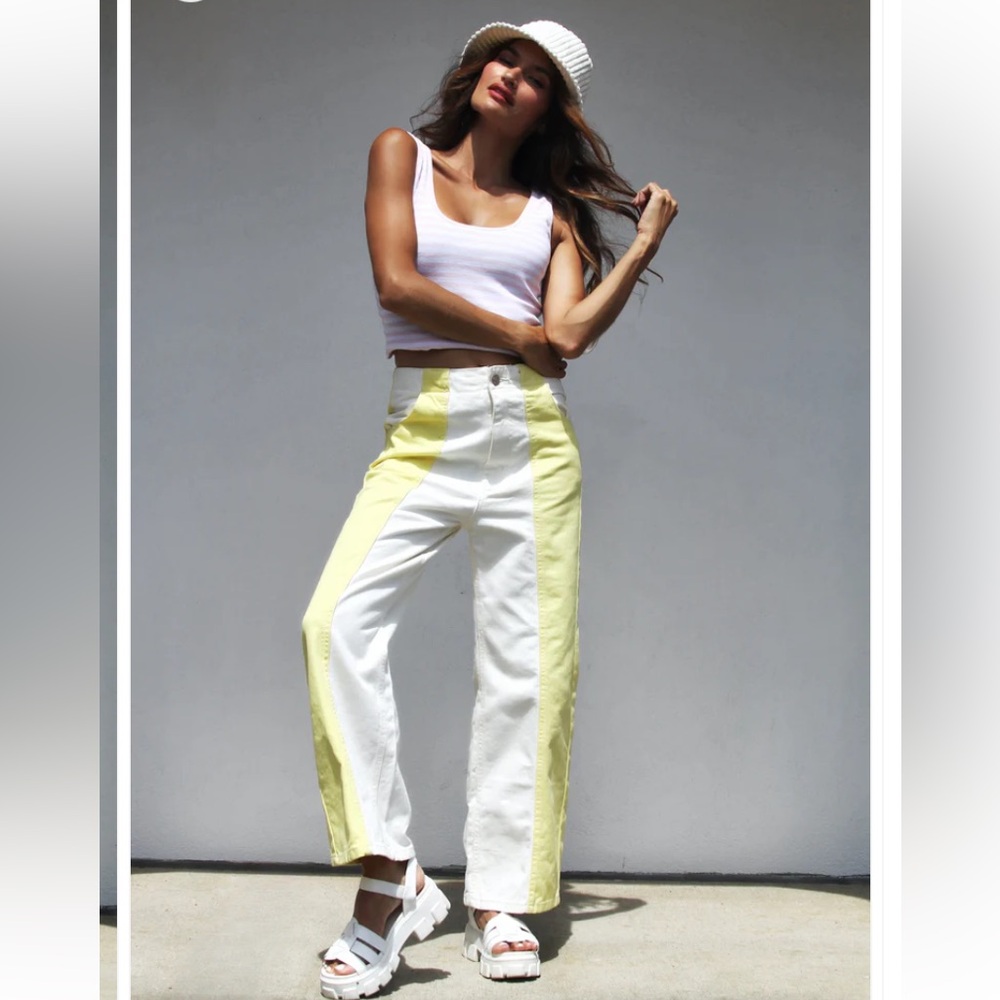 DANDELION DAZE retro high-waisted + wide leg color block denim
